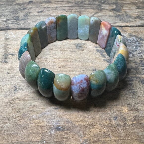 Agate Bloodstone Power Bead Bracelet – Natural Stone Stretch - Picture 1 of 9